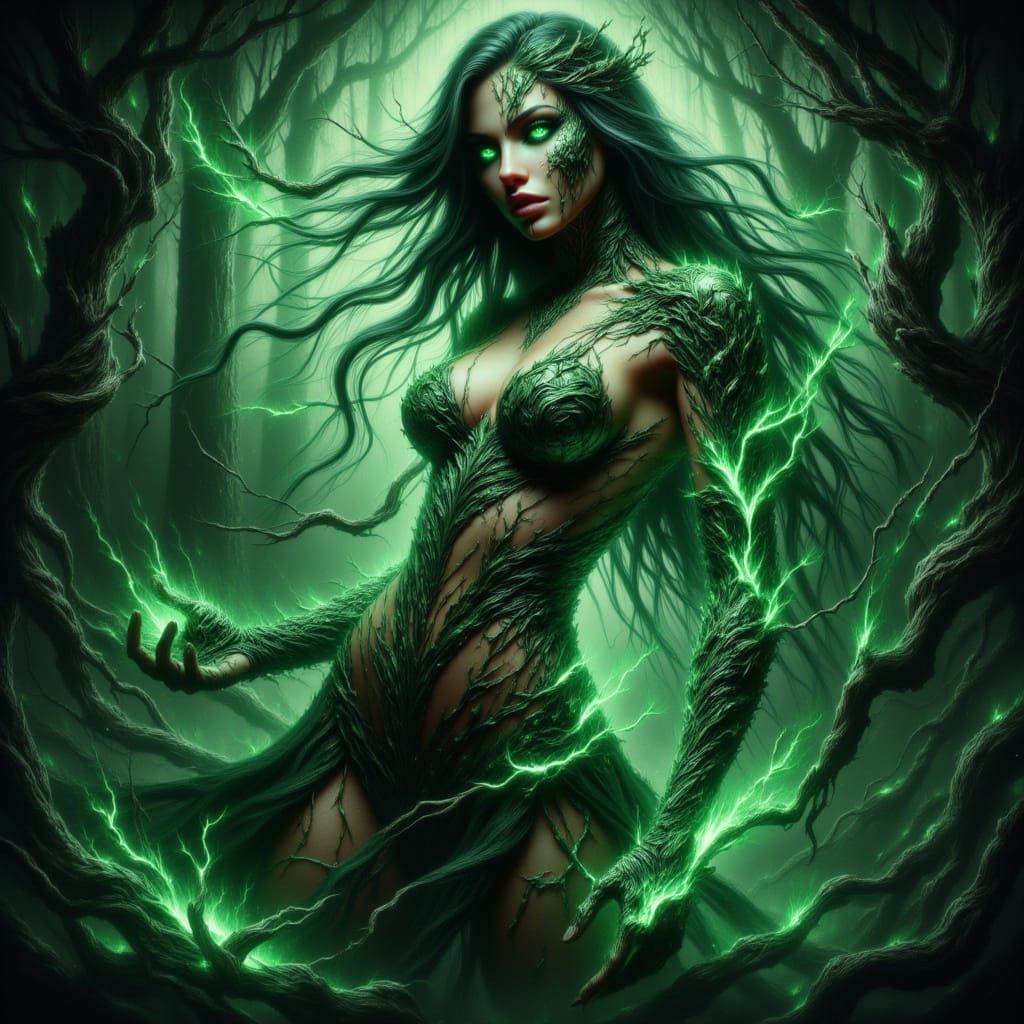 Nature's Fury: A Powerful Sorceress in Fantasy Art