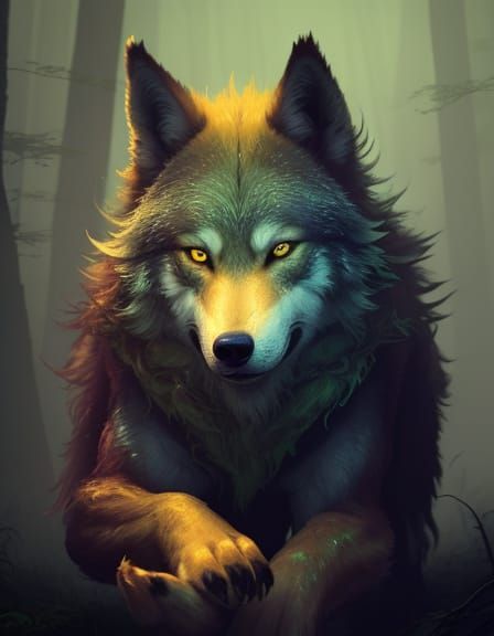 Wolf in Misty Forest