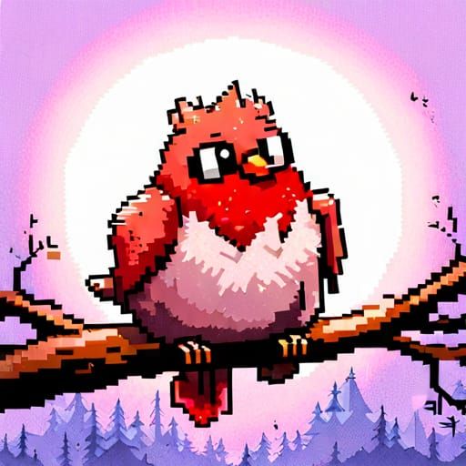 Cute Fluffy Bird in Detailed Pixel Art Style