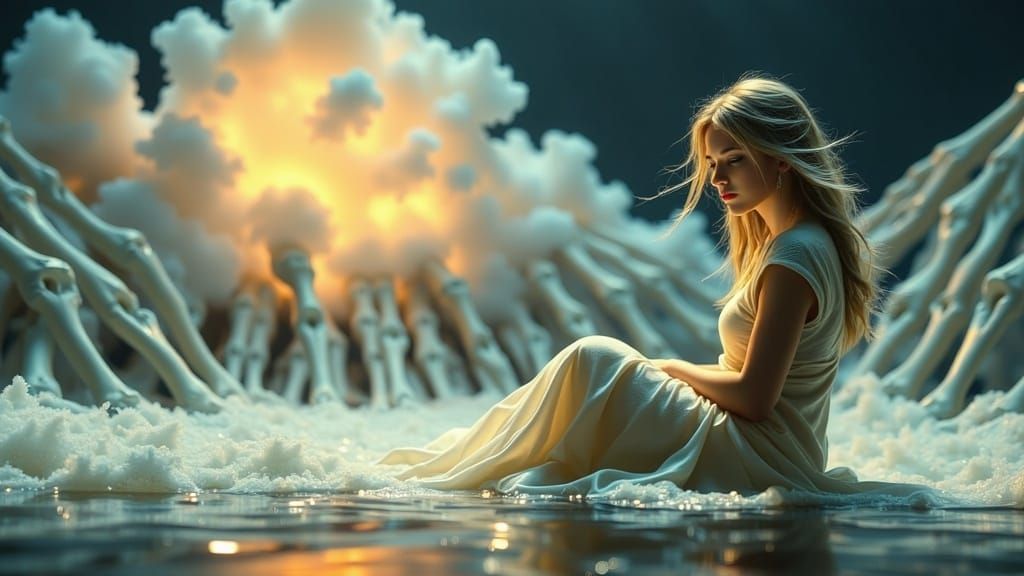 Ethereal Woman in Celestial Haven, Amidst a Surreal, Glowing...