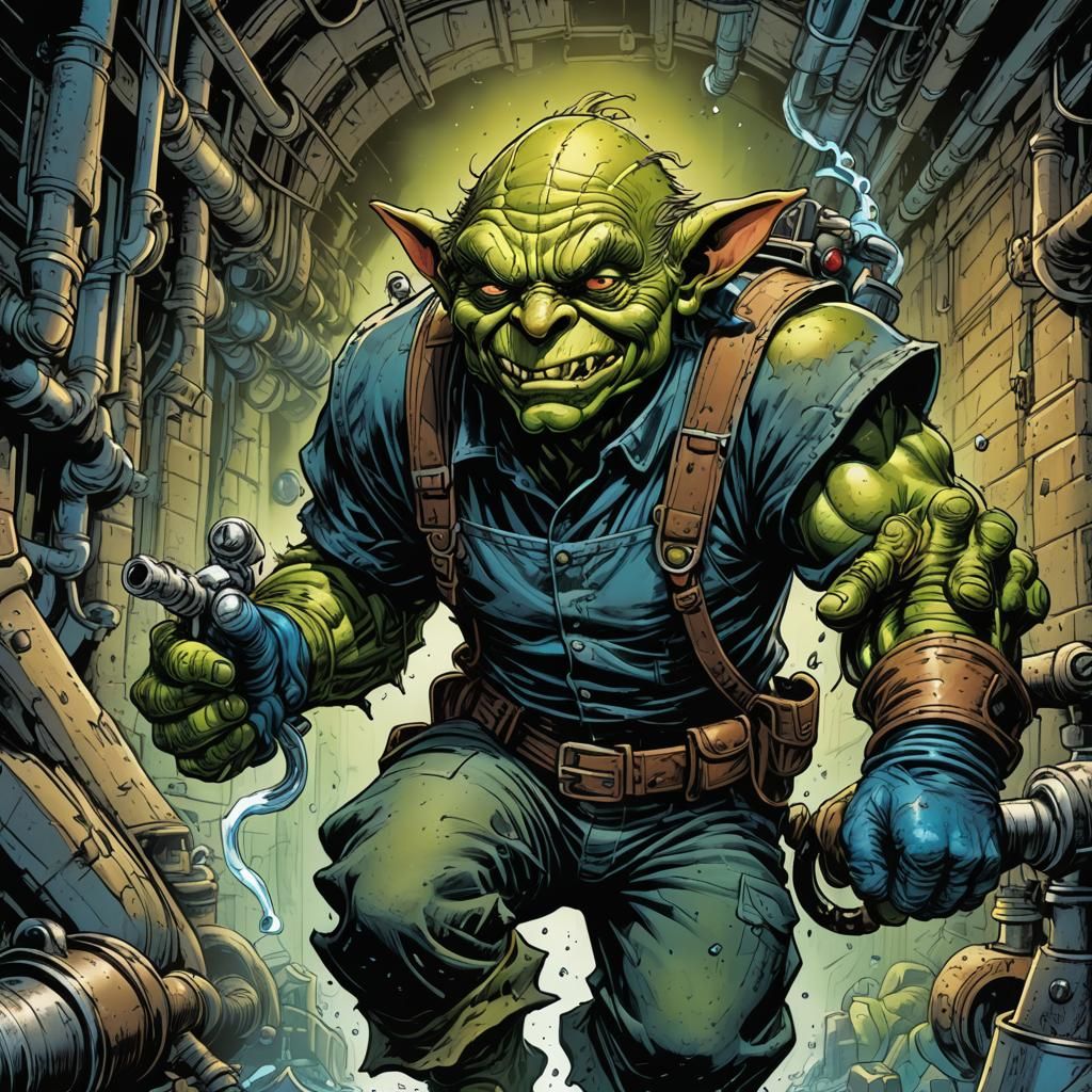 Goblin Plumber in Comic Book Style