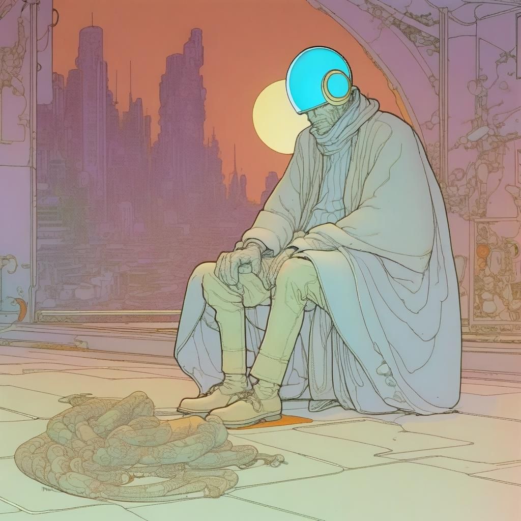 Moebius Style Sci-Fi Landscape Illustration