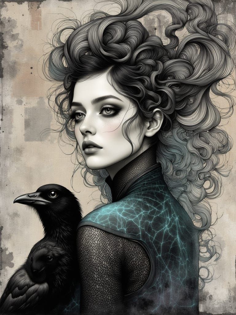 Gothic Portrait of a Sad Woman with Pastel Hair