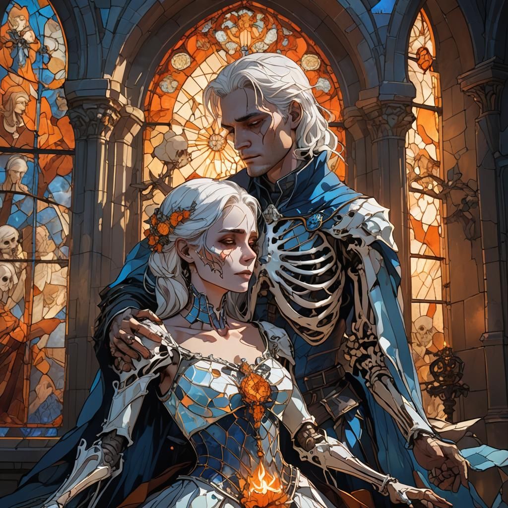 Sorrowful Embrace: Fantasy Concept Art in Ornate Detail