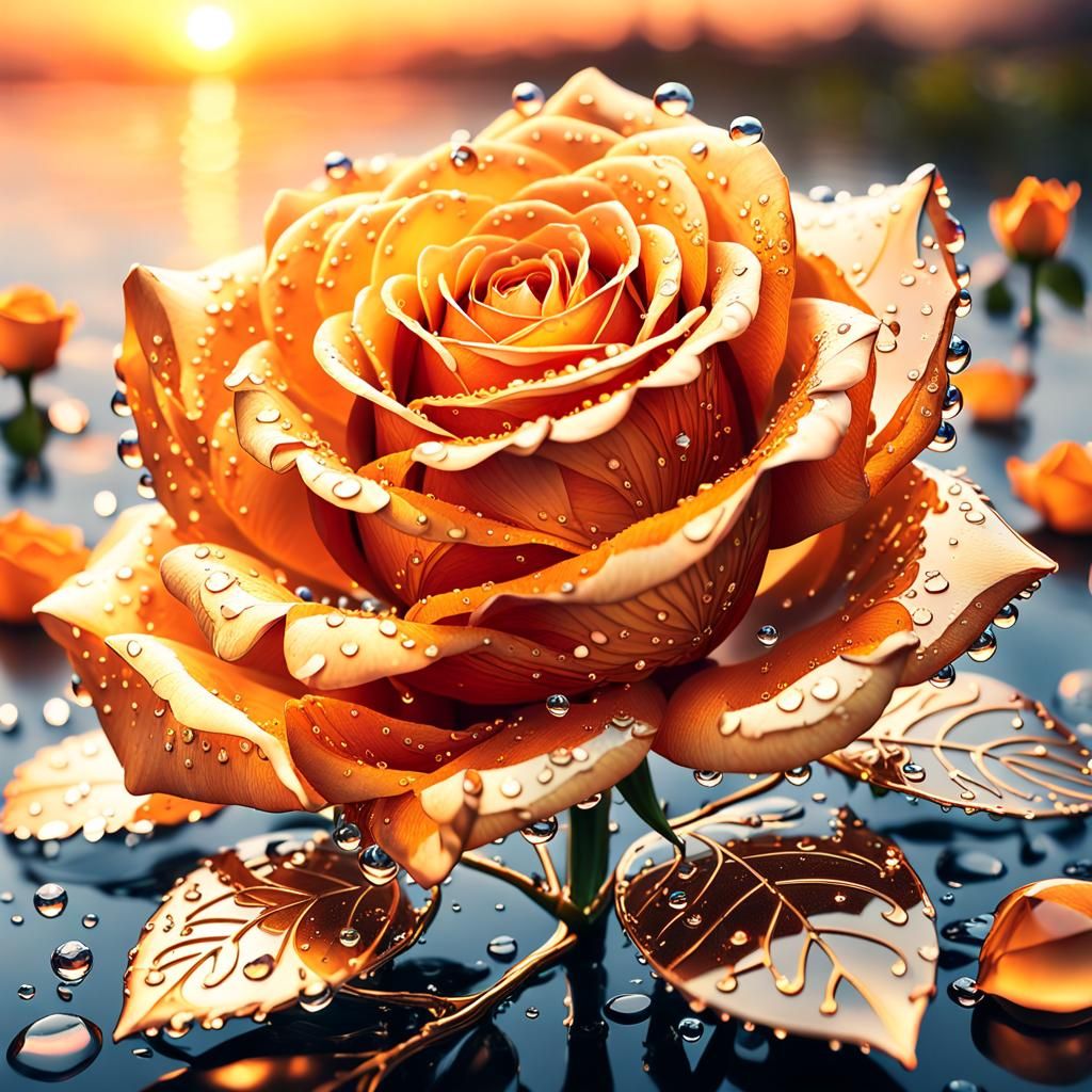 Photorealistic Sunset Rose with Glowing Petals