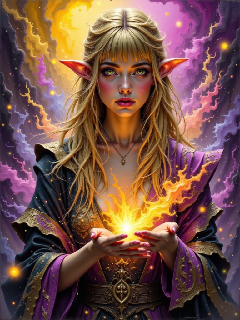 Elf Wizard Creates Fireball in D&D Style