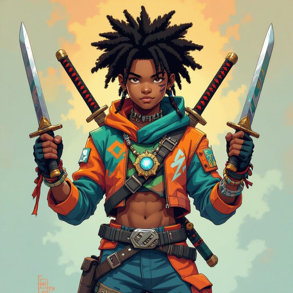 Teen Hero in Dirt Bike Gear with Swords