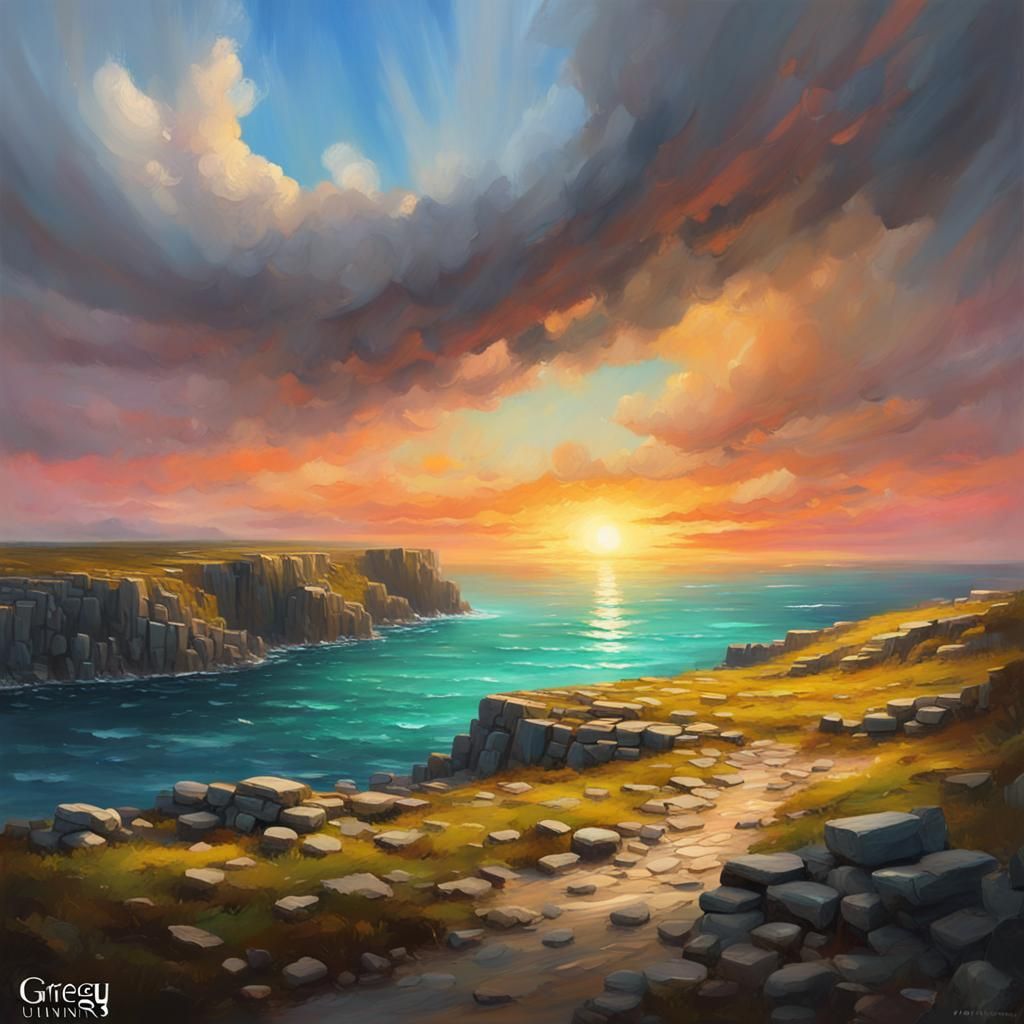 Sunset Over Aran Islands: Impressionist Oil Painting
