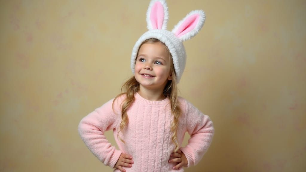 Girl Dressed as Easter Bunny in Vibrant Colors