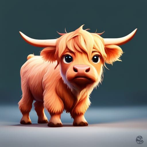 Cute Highland Calf: Detailed Digital Art