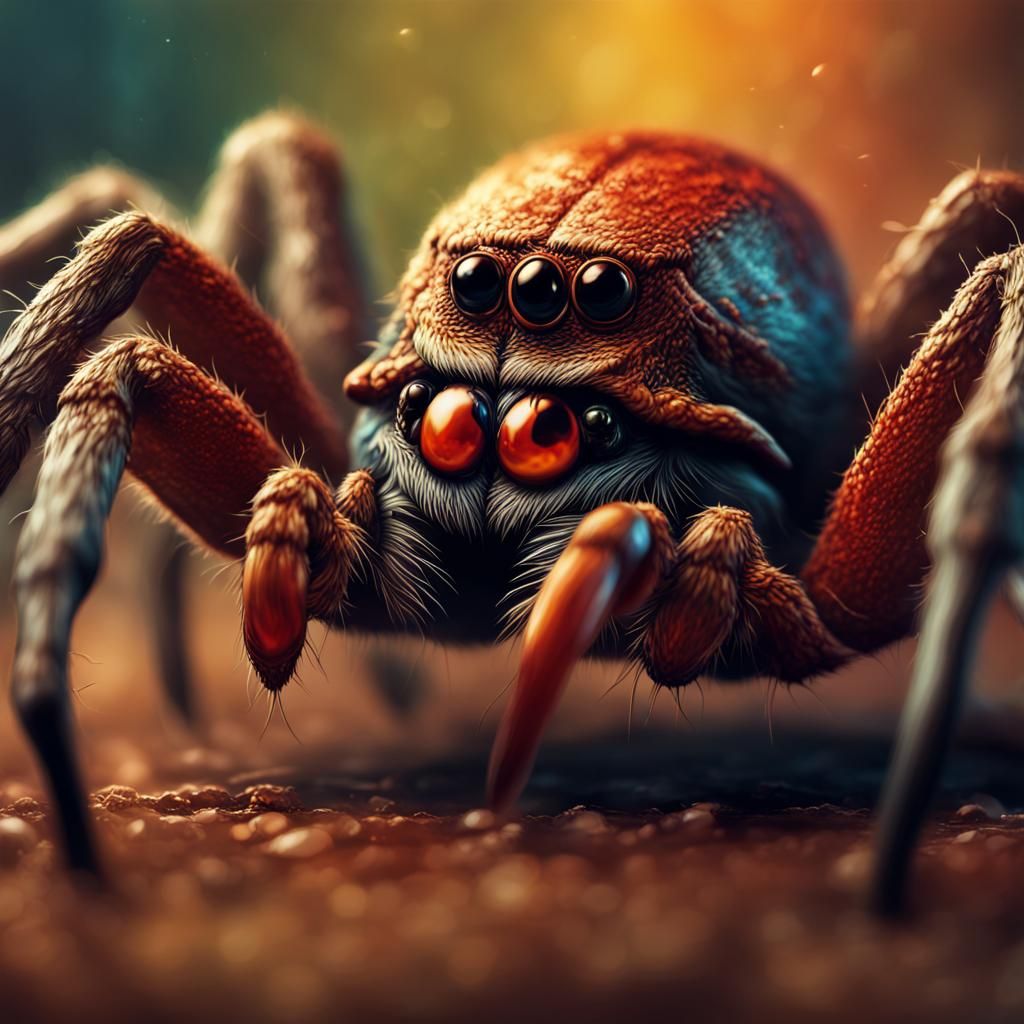 Hyperrealistic Spider Ready to Kill a Dinosaur