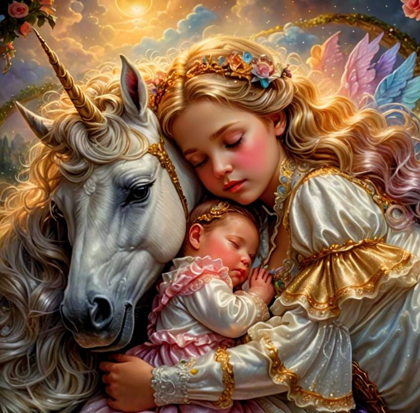 Baby Princess and Unicorn in Ethereal Fantasy Style