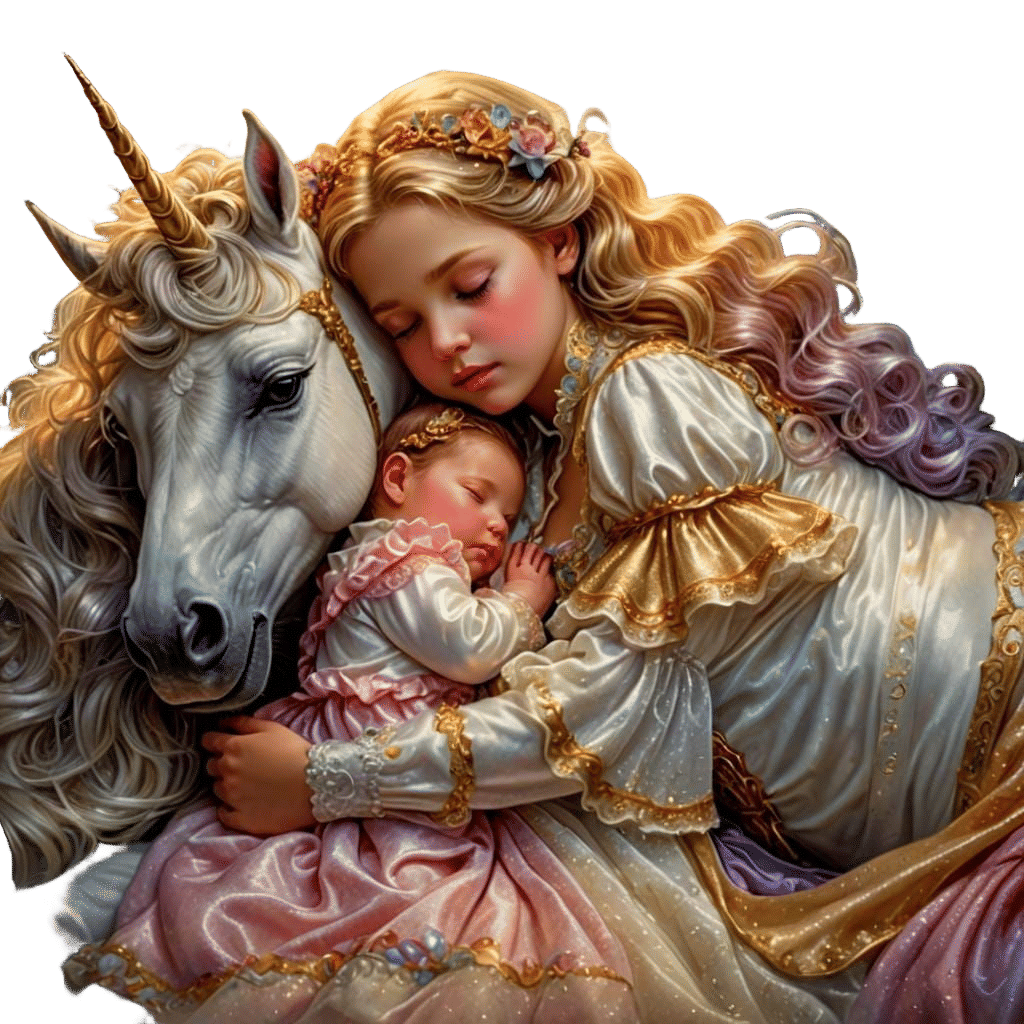 Baby Princess Sleeping with Magical Unicorn