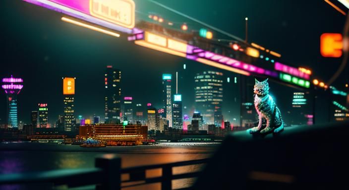 Biopunk Cityscape with Cyborg Animals in Cyberpunk Style
