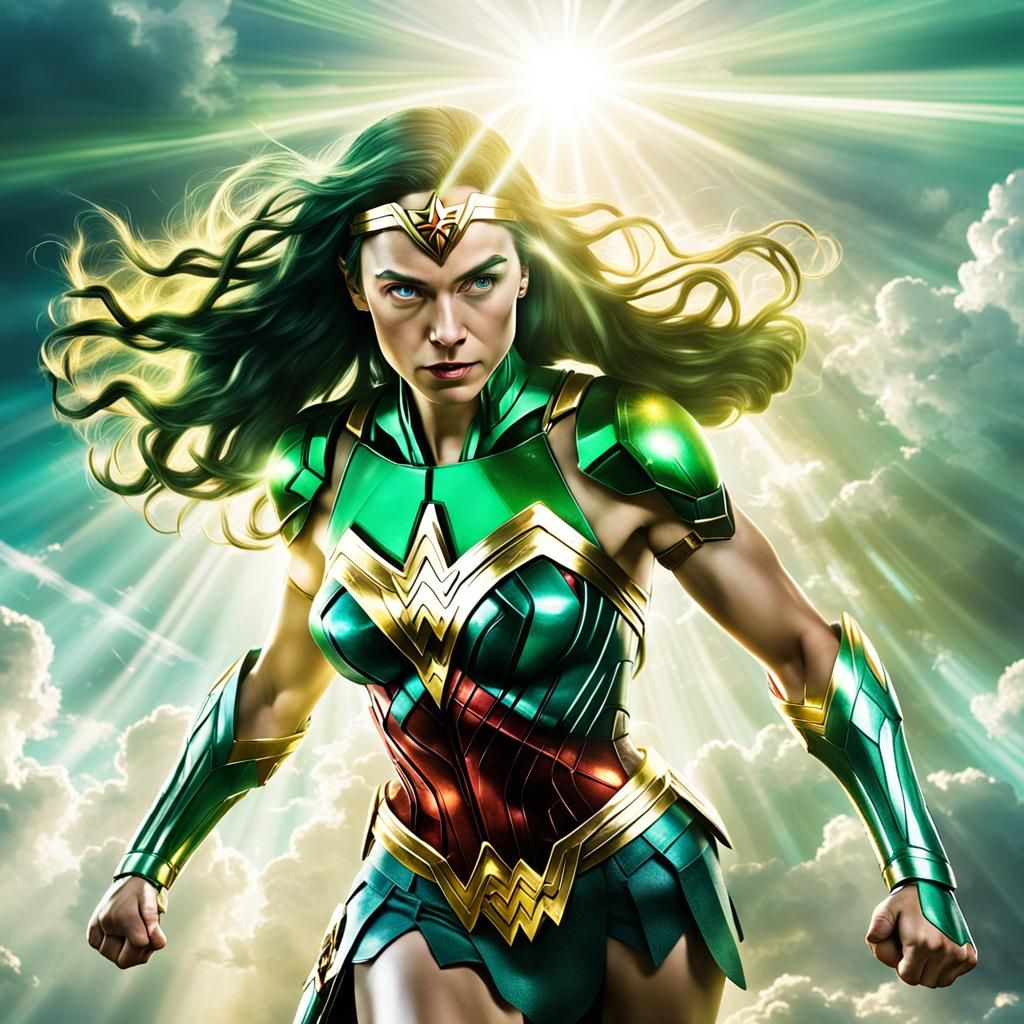 Cyborg Wonder Woman Attacks in Divine Light