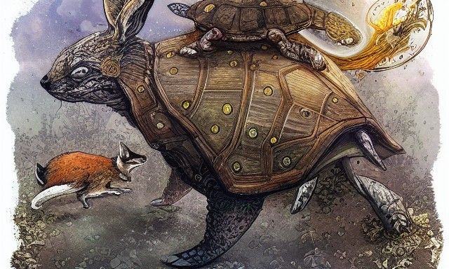 Fox, Turtle, and Hare Marathon: Digital Illustration