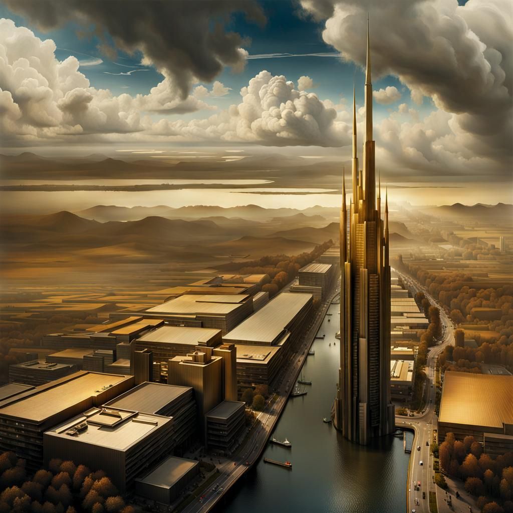 Polychromatic Cityscape: Abstract Matte Painting