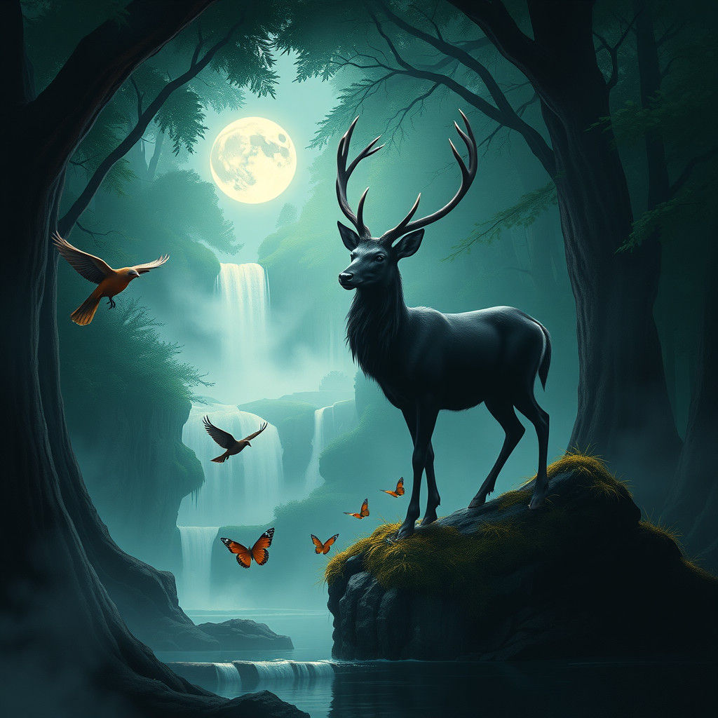 Mystical Deer Silhouette Reveals Enchanted Forest