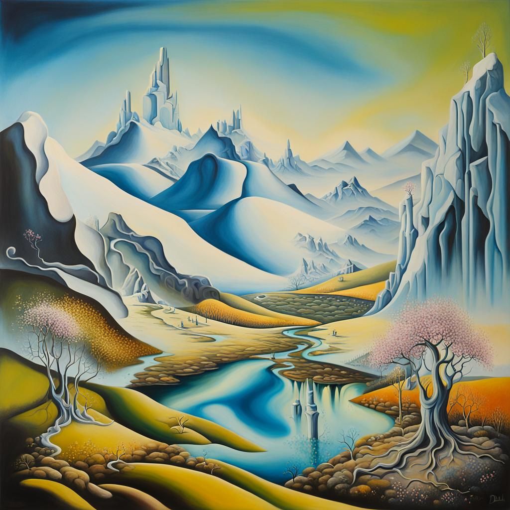 Surreal Spring Mountains in Dali Style