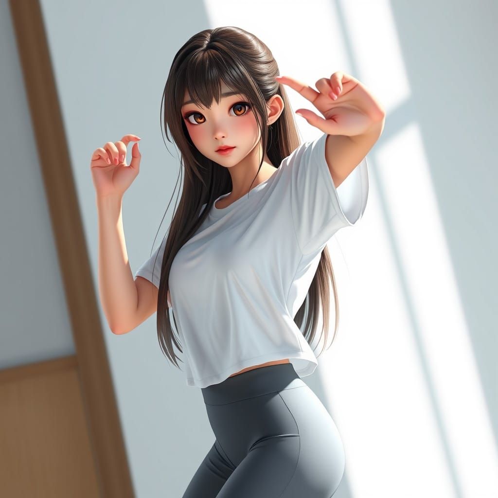 Korean Teenage Girl in Dynamic Anime Art