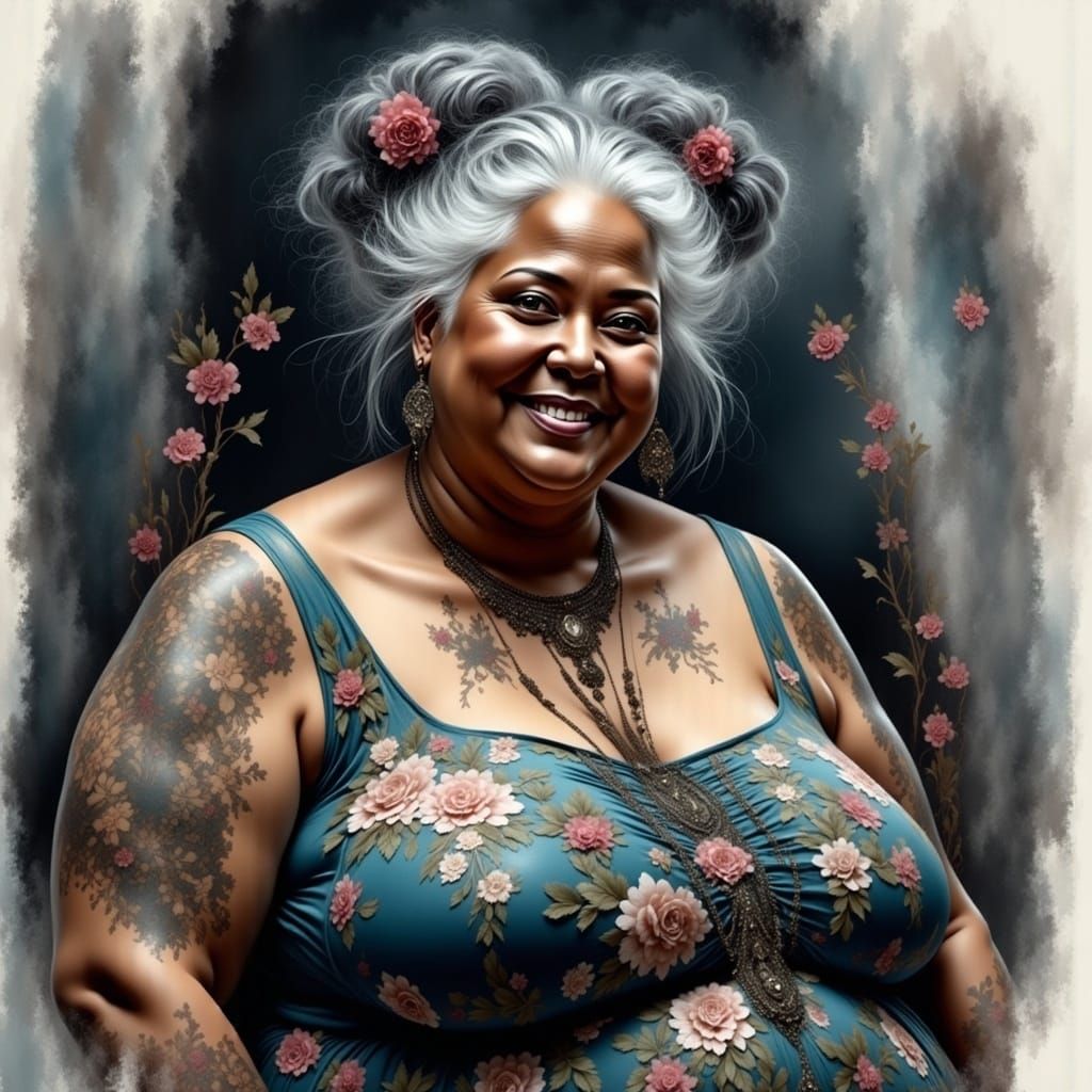 Realistic Black Woman in Folk Fantasy Watercolor