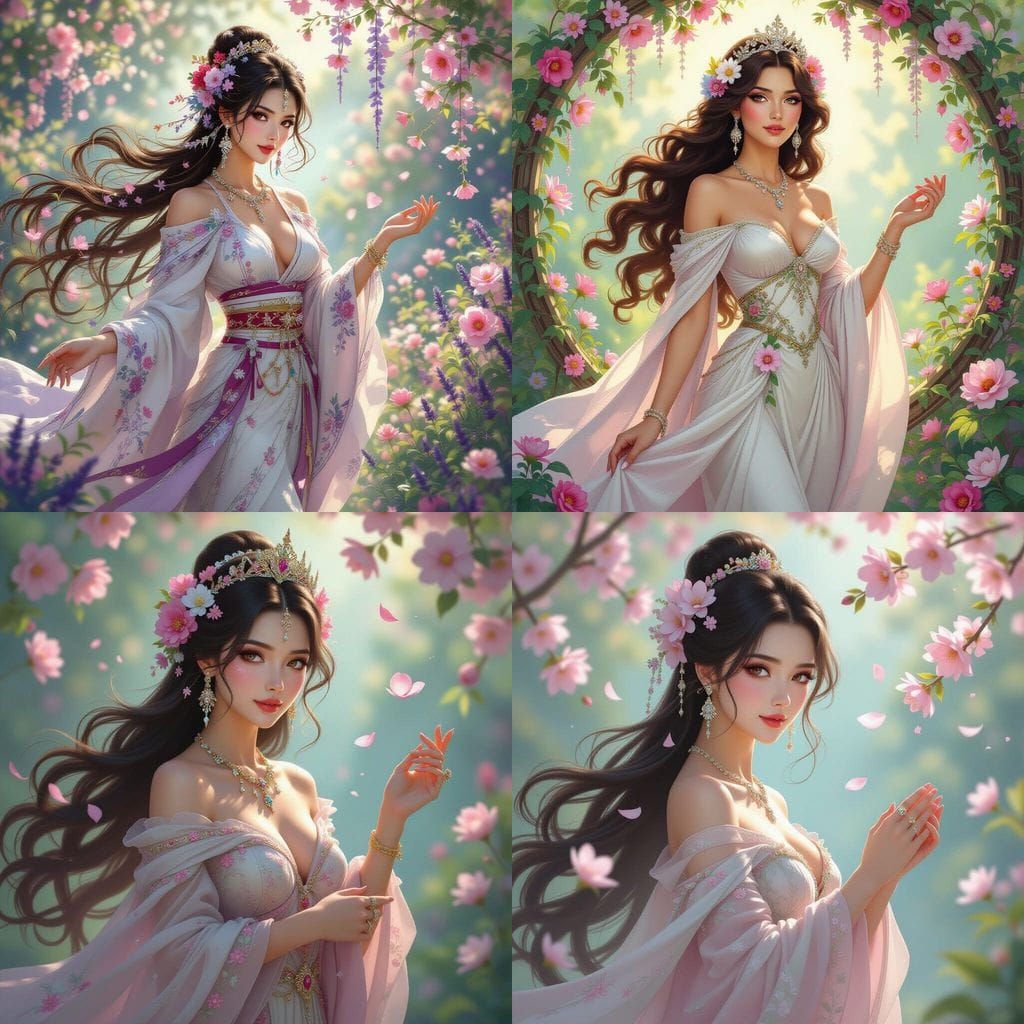 Mystical Queen in Enchanted Garden, Adorned with Jewels