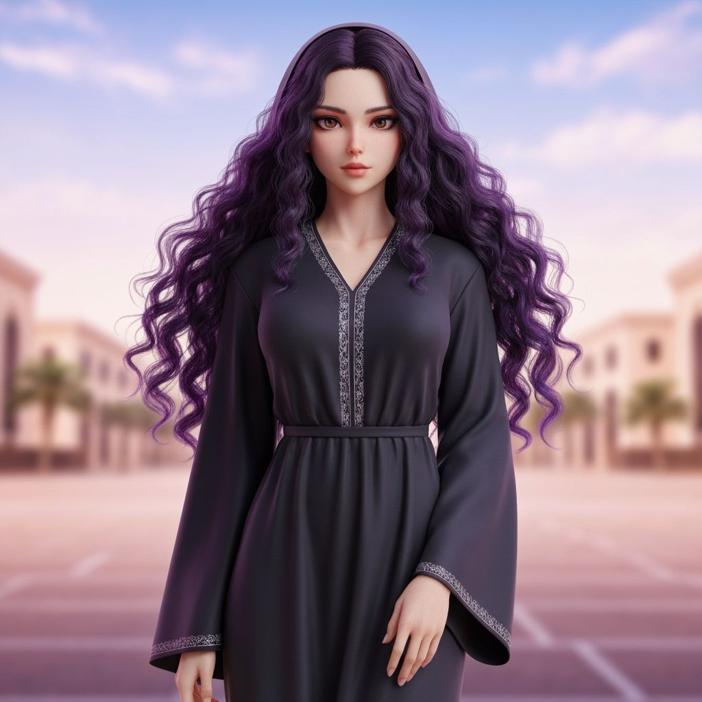 Muslim Woman in Dubai, Detailed 3D Anime Art