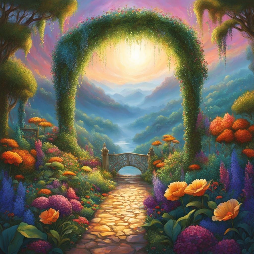 Vibrant Fantasy Garden in Impressionistic Style