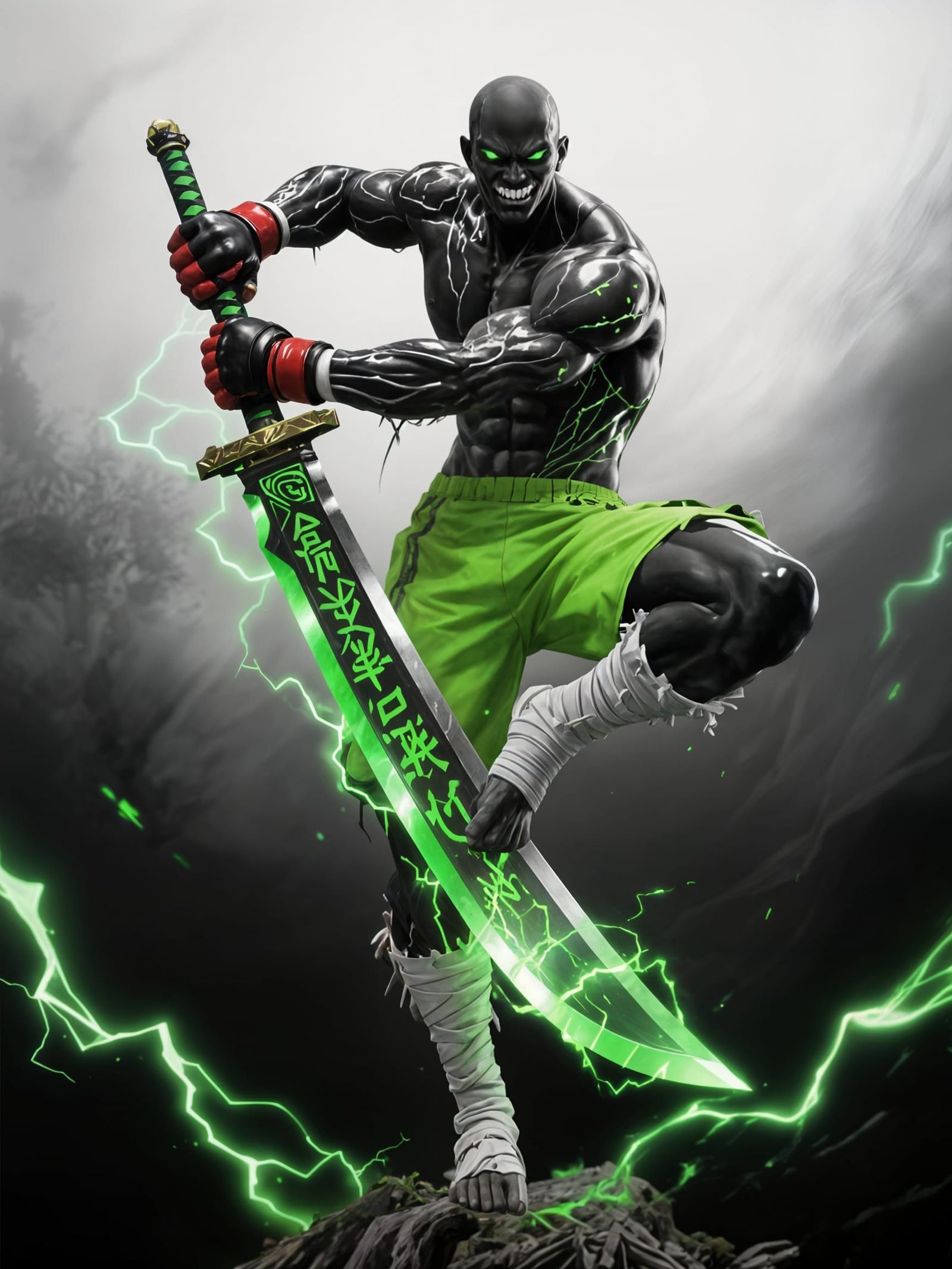 Baki-Style Fighter in Intense One-Legged Stance