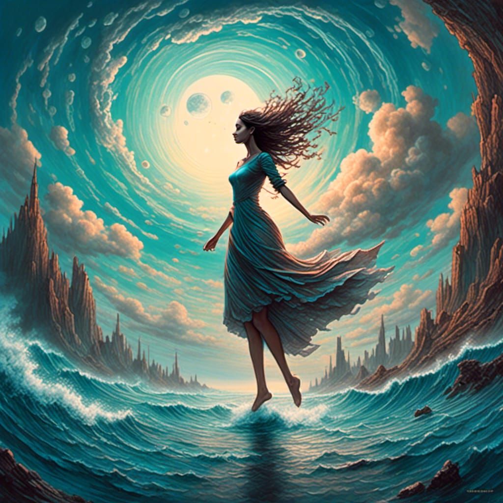 Woman Flying Over Water: Fractal Fantasy Art