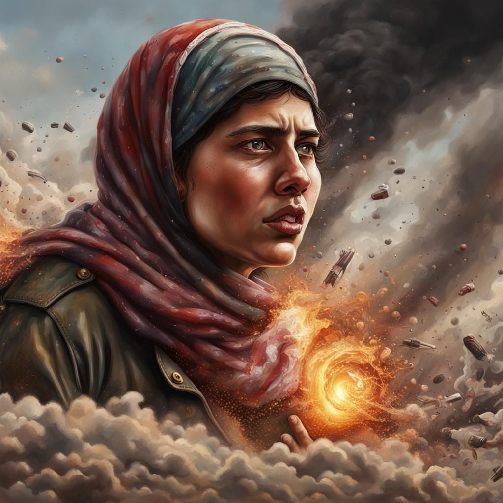Shelling in Gaza: Hyperrealistic Splash Art