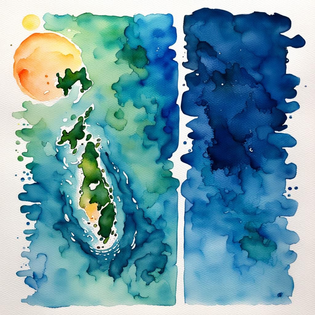 International Date Line: Watercolor Ocean Scene