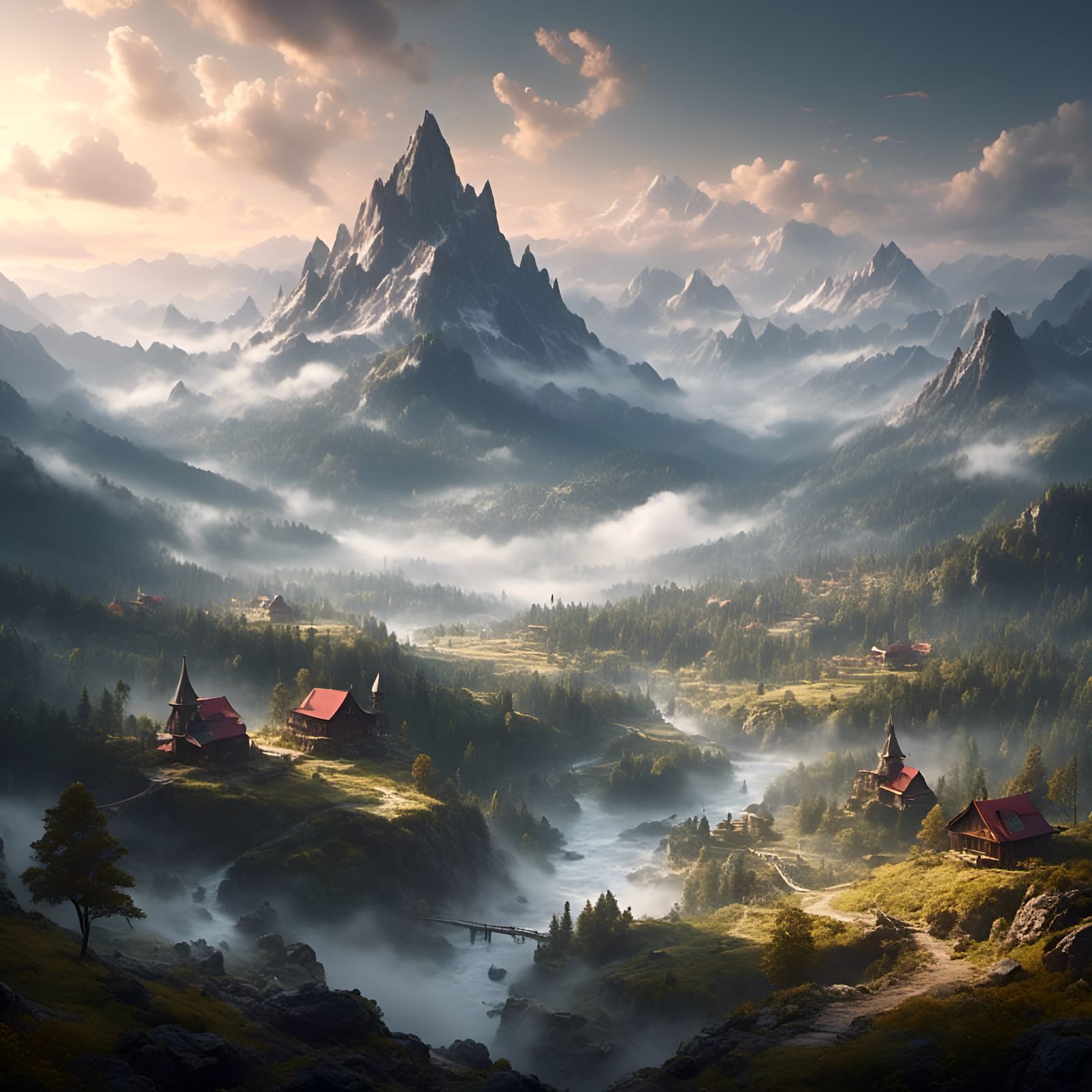 Misty Mountain Landscape in Animation Style