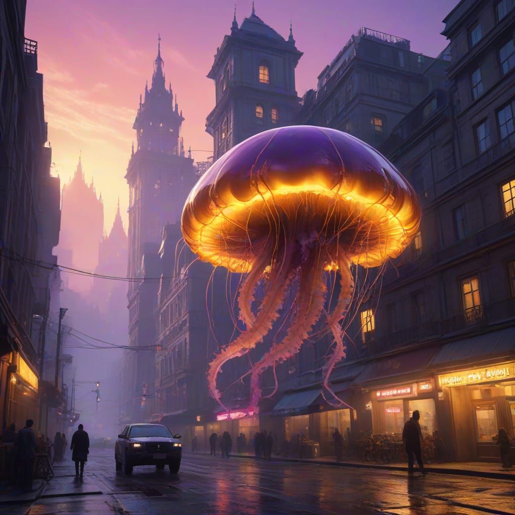 Jellyfish Cityscape: Dark Fantasy Concept Art