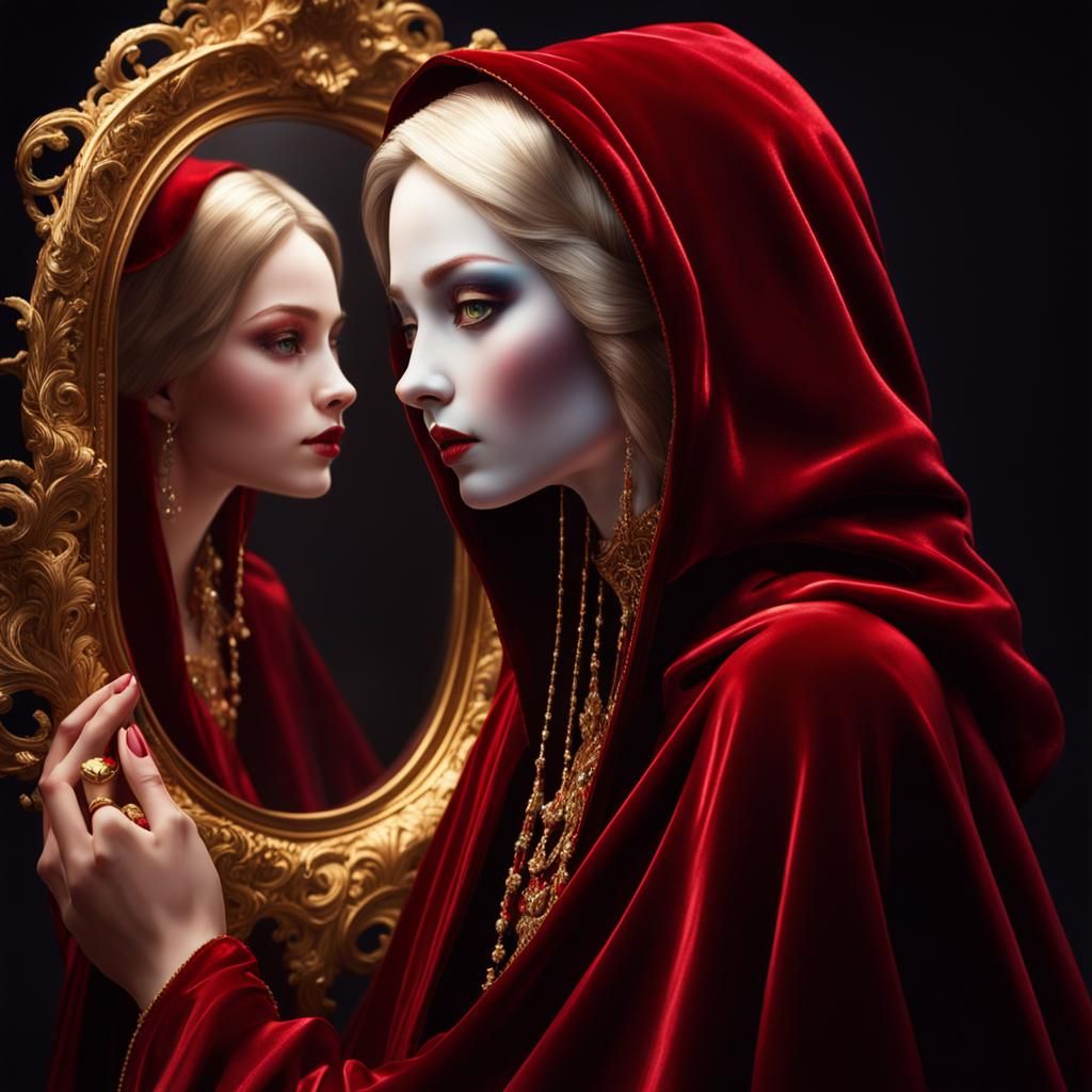 Crimson Seductress: Hyperrealistic Portrait in Golden Light