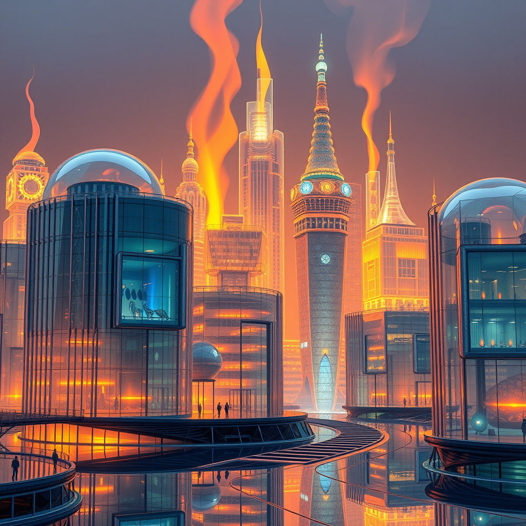 Hyperrealistic Glass City Ablaze: A Sci-Fi Spectacle