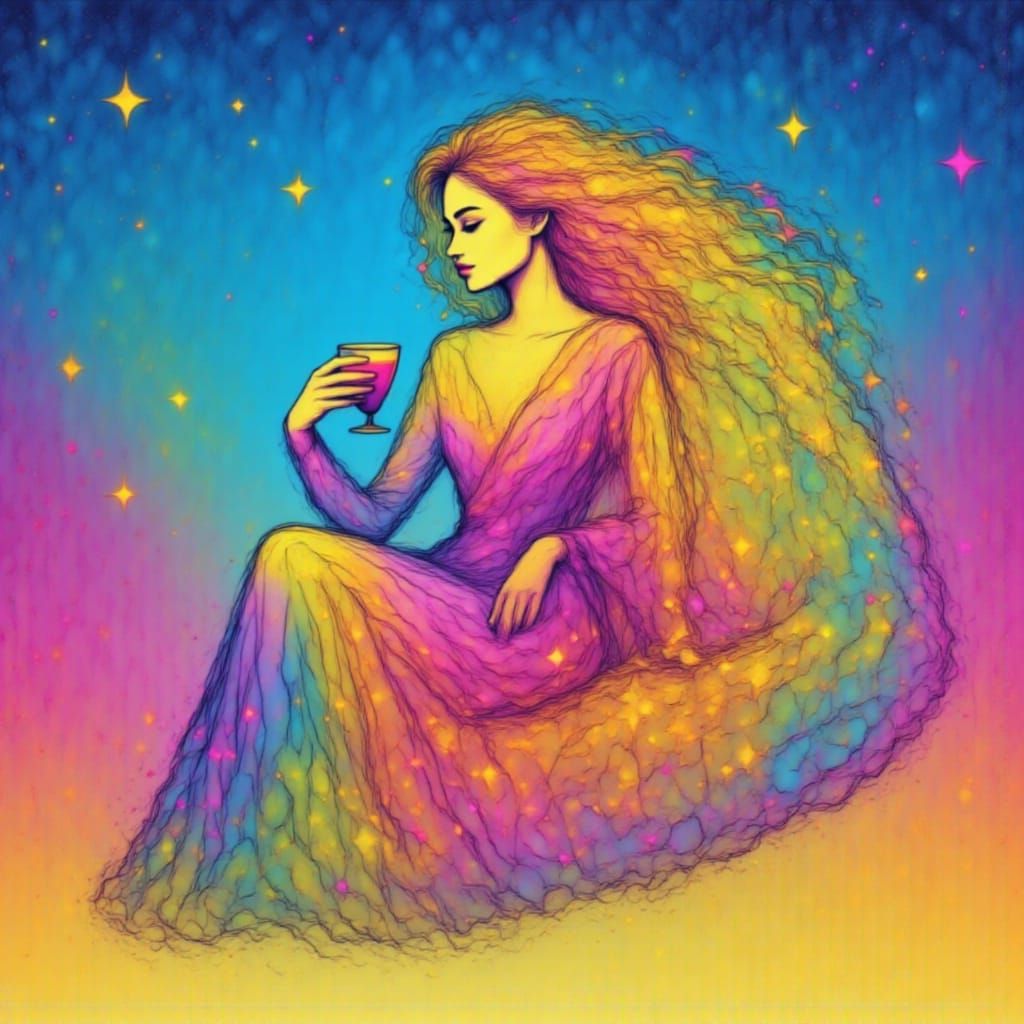 Modern Greek Goddess in Vibrant Pastel Neon Style