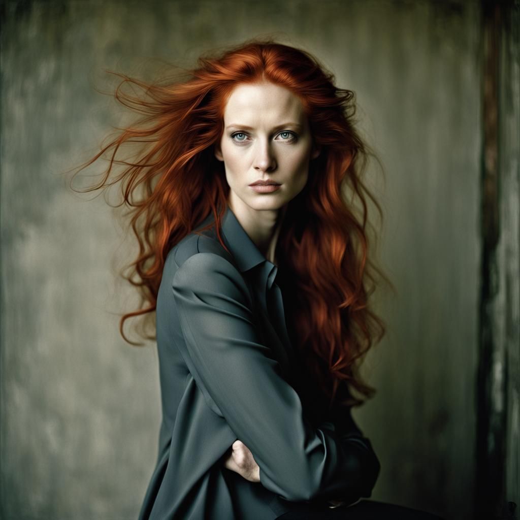 Redhead Woman Portrait in Photographic Style