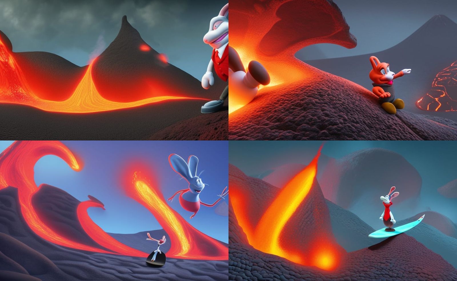 Roger Rabbit Surfing on Lava: Pixar-Style 3D Art
