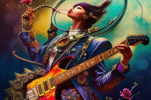 Steampunk Art Nouveau Electric Guitar Explosion