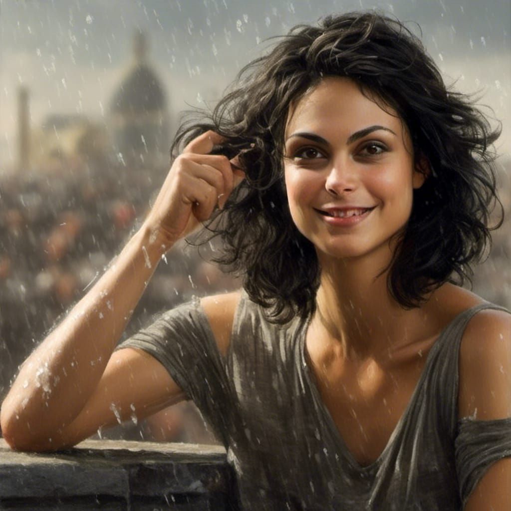 Portrait of Woman Licking Lips as Matte Painting