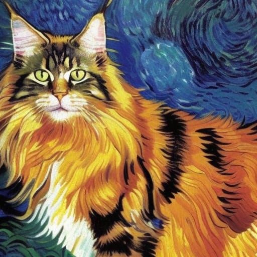 Mainecoon Cat in Post-Impressionism Style