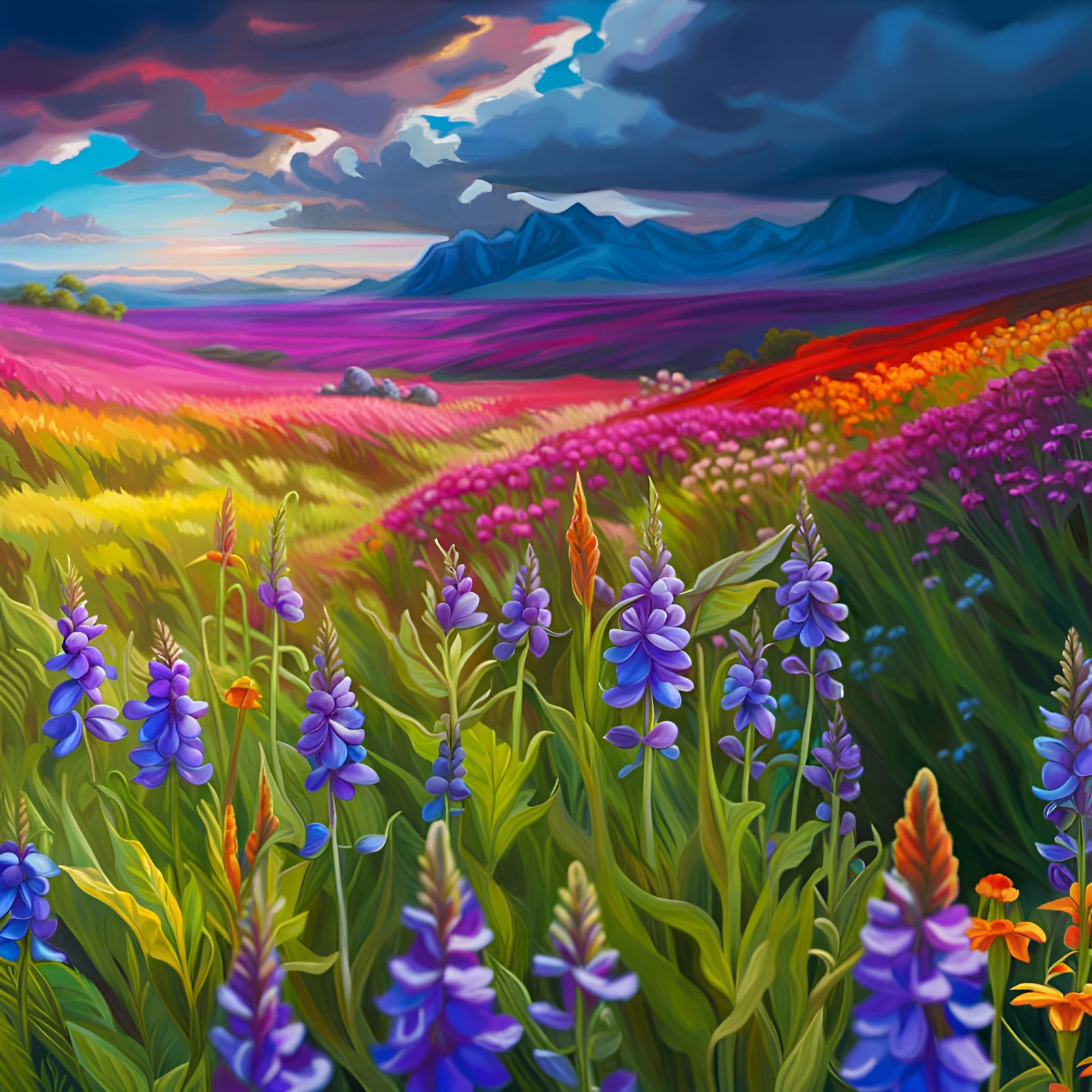 Vivid Wildflower Meadow in Expressionist Style