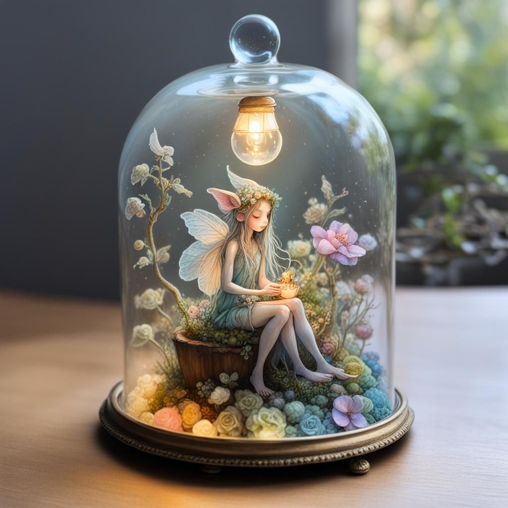 Flower Elf in Bell Jar: Fantasy Art