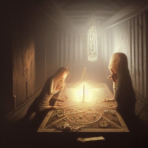Ominous Ouija Board Session in Dark Basement