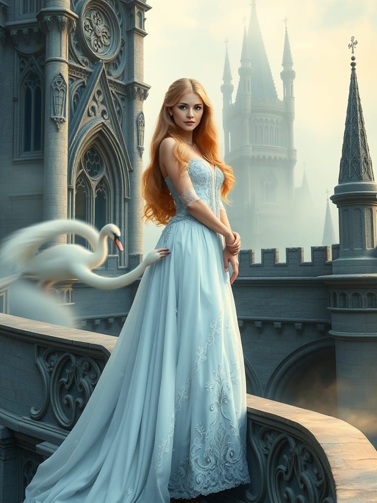 Regal Swan Princess in Enchanted Castle