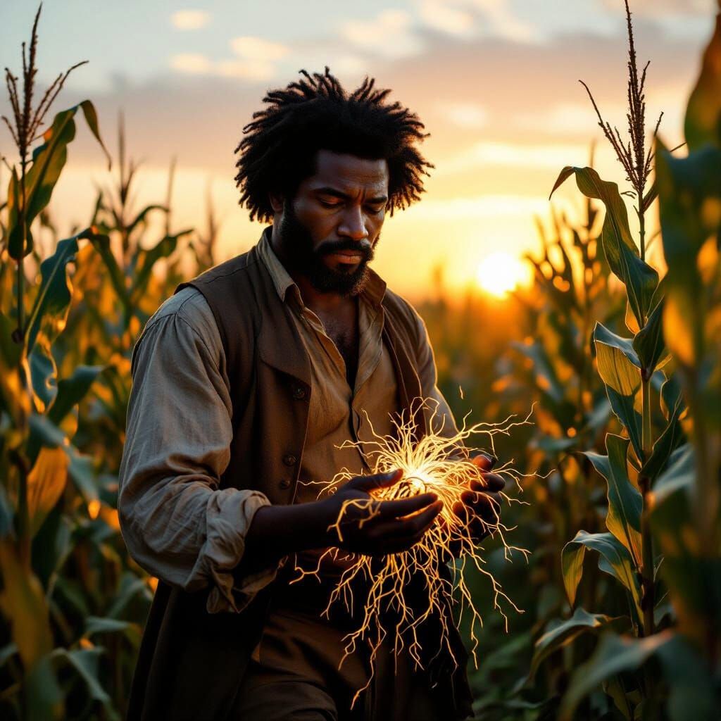 Frederick Douglass Walks Through Cornfield Holding Glowing R...