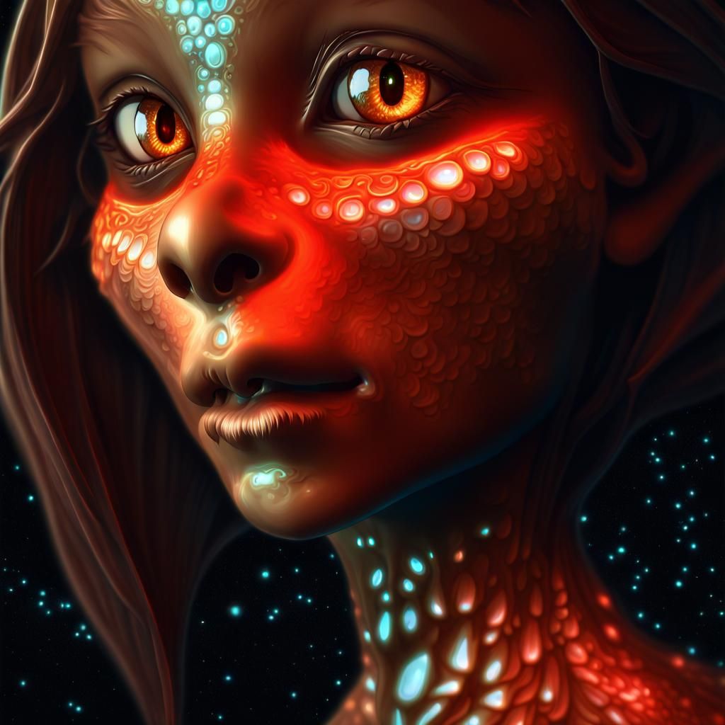 Glowing Chibi Vampire Dragon in Starry Night Sky