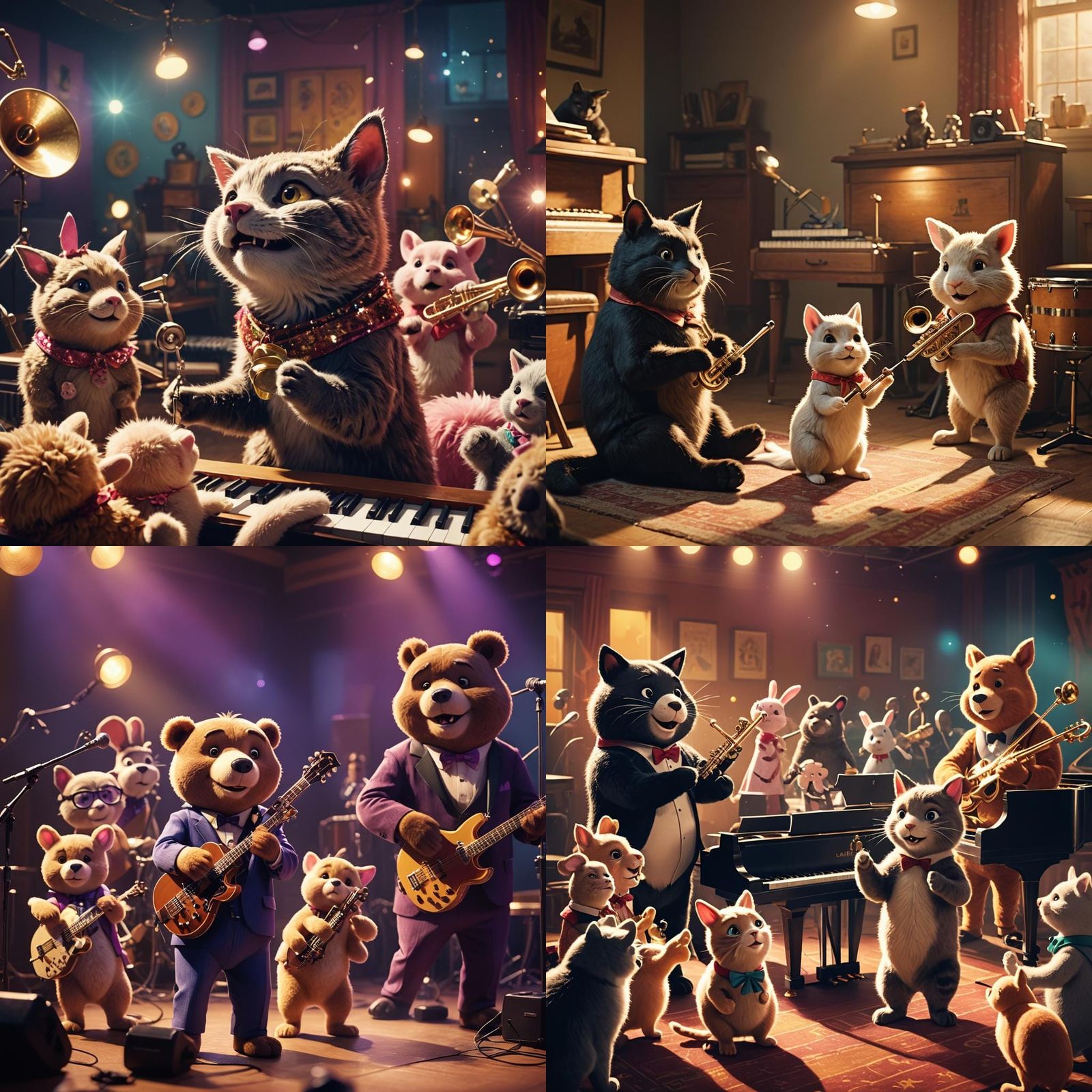 Cartoon Animals Jazz Band in Cinematic Style