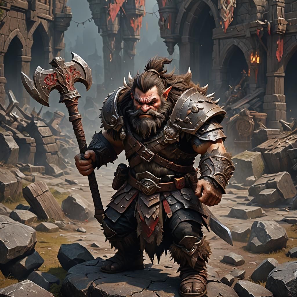 Dwarf Barbarian with Wolf Armor and Battle Axe